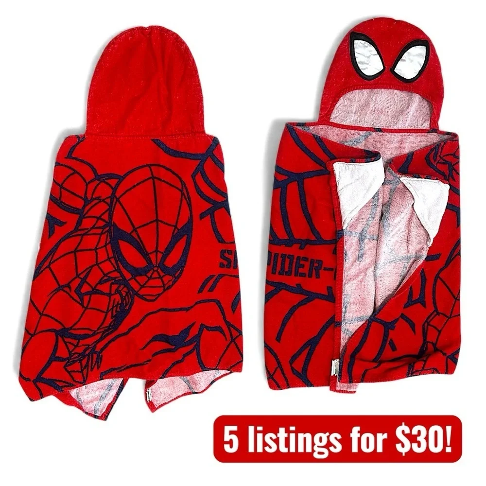 Marvel Spider-Man Kids Hooded Bath Towel Cozy Cotton Terry Black Red